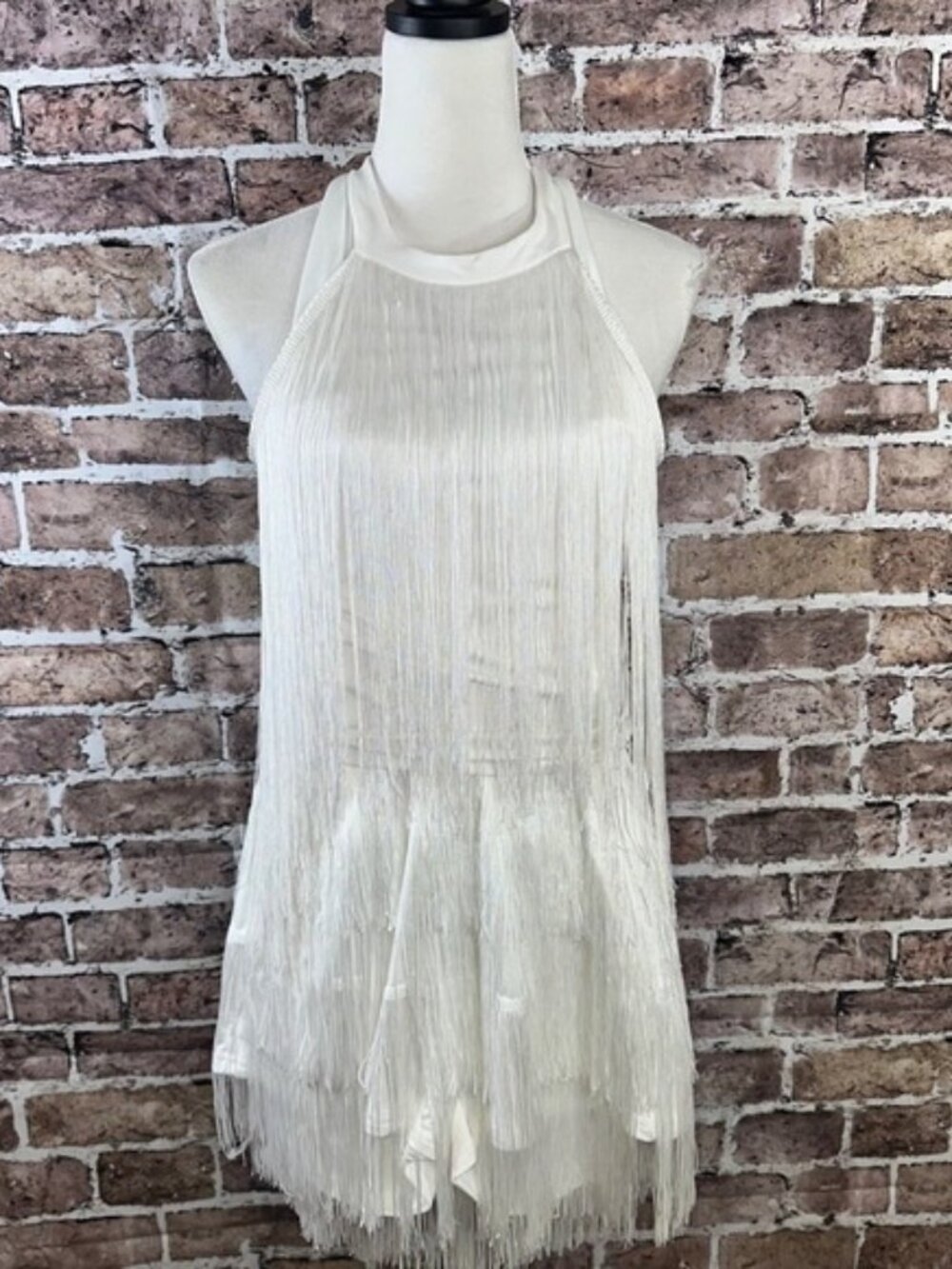 White Fringe Halter‎ Romper Sleeveless Party Cocktail Club Dance Flapper Size L